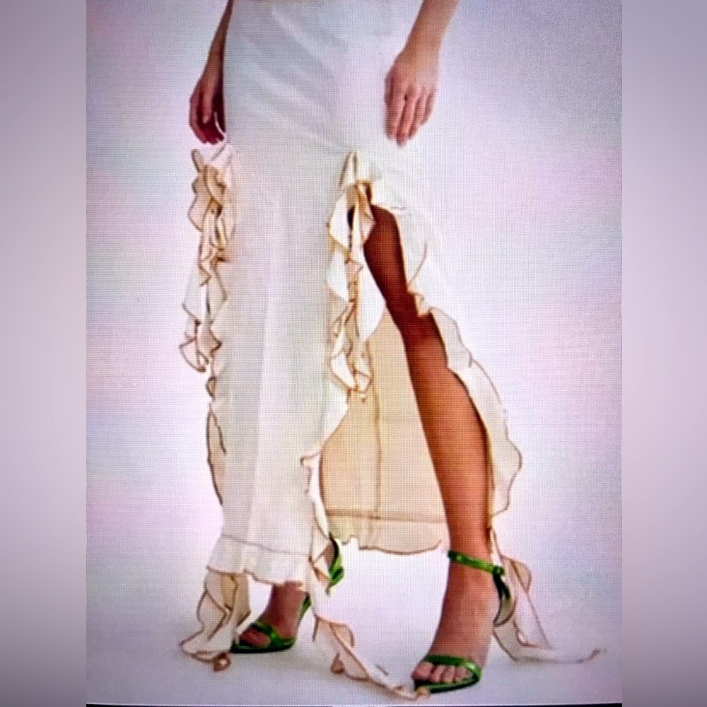 NWT Lioness Denim Maxi Skirt With Ruffle Slits